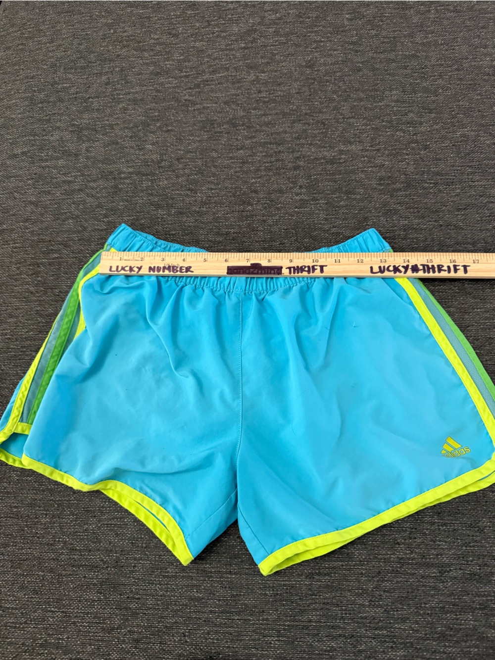 Adidas Women's Aqua Blue Athletic Shorts with Neon Yellow Trim size Medium - Picture 8 of 9
